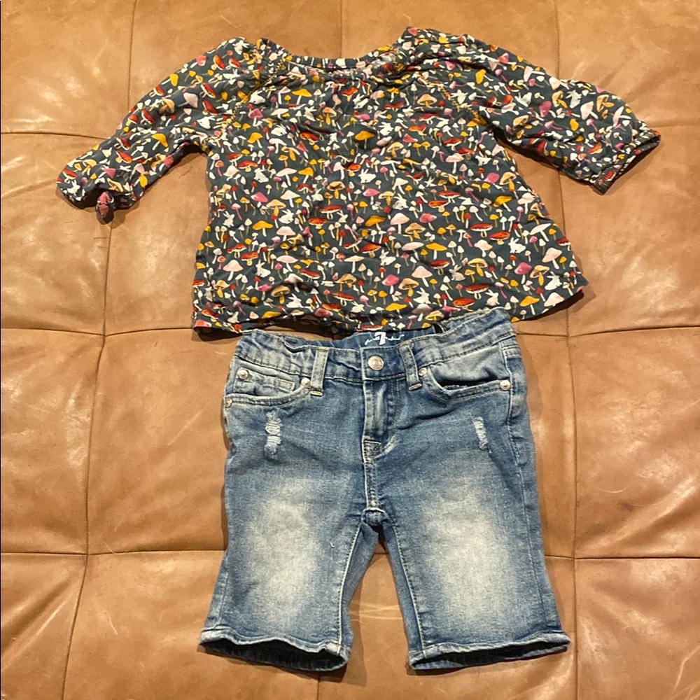 Colorful “Alice” Mushroom Print Top & 7 for All Mankind Shorts Set